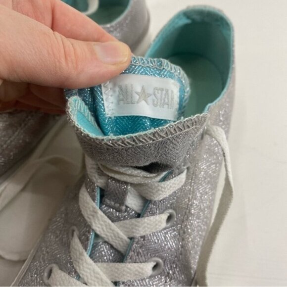 Converse Double Tongue Silver Sparkle and Turquoise Low Top Sneakers Youth Size3 - Picture 10 of 12